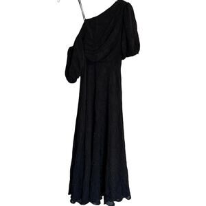 AMUR Women's Size 2 Black Floral Jacquard One Shoulder Puff Sleeve Maxi Dress